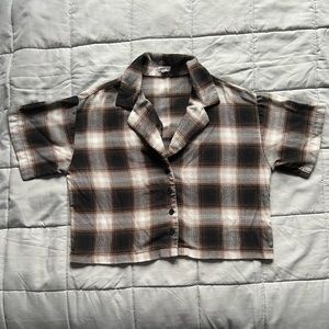 Garage Plaid Crop Button Up Top